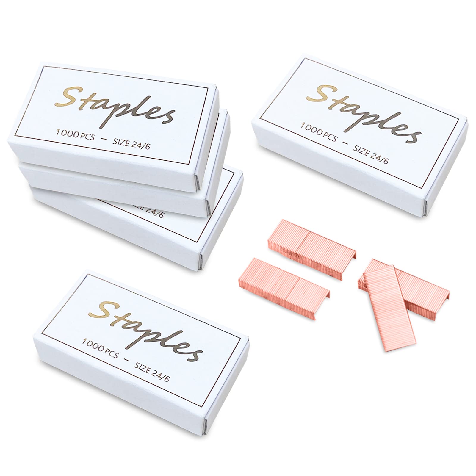 Modixun Rose Gold Staples 24/6mm 5000pcs for Desktop Stapler, 1/4" Length Leg, 50 Staples per Strip, 5 Box