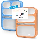 kinsho Bento-Box for Adults or Kids, Lunch-Boxes Portion Control Container for Women Men Girls Boys | Leakproof Snack Containers for School BPA Free Utensils 5 Compartments | Blue, Orange
