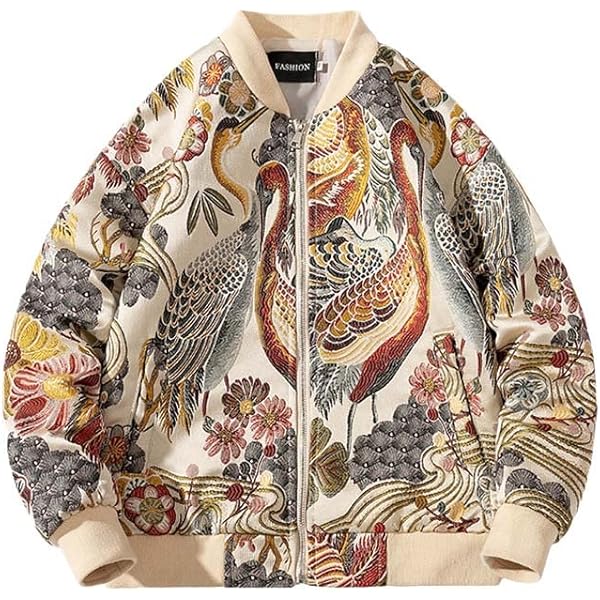 【超美品】JAPANESE EMBROIDERED JACKETS Vol1 Embroidered Bomber Jacket: Mens Japanese Style Coat, Hip Hop