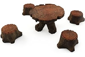 XGNG Miniature Table and Chairs Set, Garden Furniture Ornaments, Dollhouse Resin Bench, Dollhouse Resin Fairy Tree Stump Stool Bench for Micro Landscape Decor