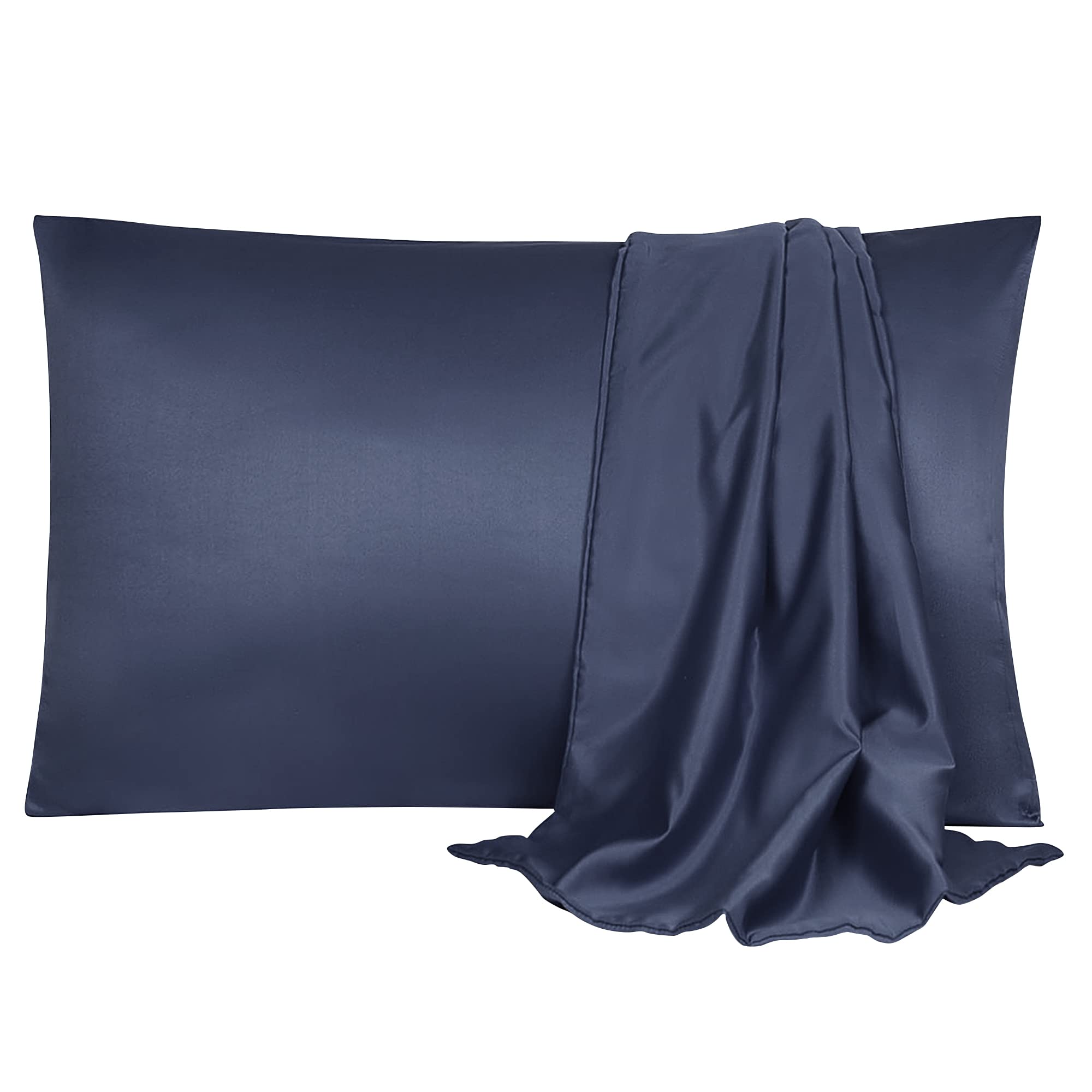 sourcing map Pillowcase Set Silk Satin Pillow Cases for Hair and Skin, Pillow Cases 2 pack with Envelope Closure Navy 50 x 75cm