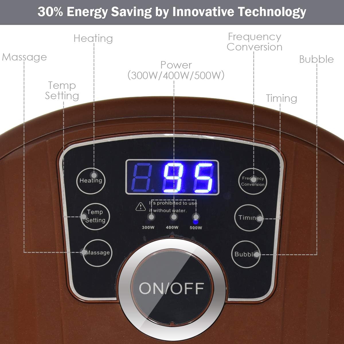 Giantex Foot Spa Bath Massager with Heat, Bubbles, 16 Pedicure Shiatsu Roller Massage Points, Frequency Conversion Power Saving, Adjustable Time & Temperature, LED Display, Drainage Pipe (Brown): Health & Personal Care
