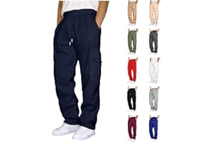 GENERIC Cargo Sweatpants for Men Heavyweight Fleece Open Bottom Straight Leg Sweatpant Pockets Plus Size Big and Tall Joggers