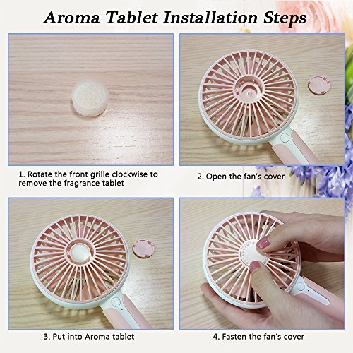 HOMCA Aromatherapy Handheld Fan, Personal Portable Desk Table Cooling Fan Pedestal Fan with USB Rechargeable Battery Operated Electric Fan for Office Room Outdoor Traveling (Pink) - Thumbnail 3