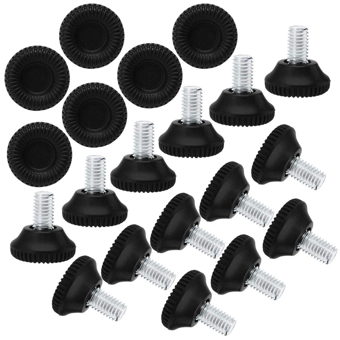 sourcingmap M10 x 15 x 30mm Leveling Feet Adjustable Leveler Floor Protector Cover Pad for House Furniture Desk Table Chair Leg 20 Pack