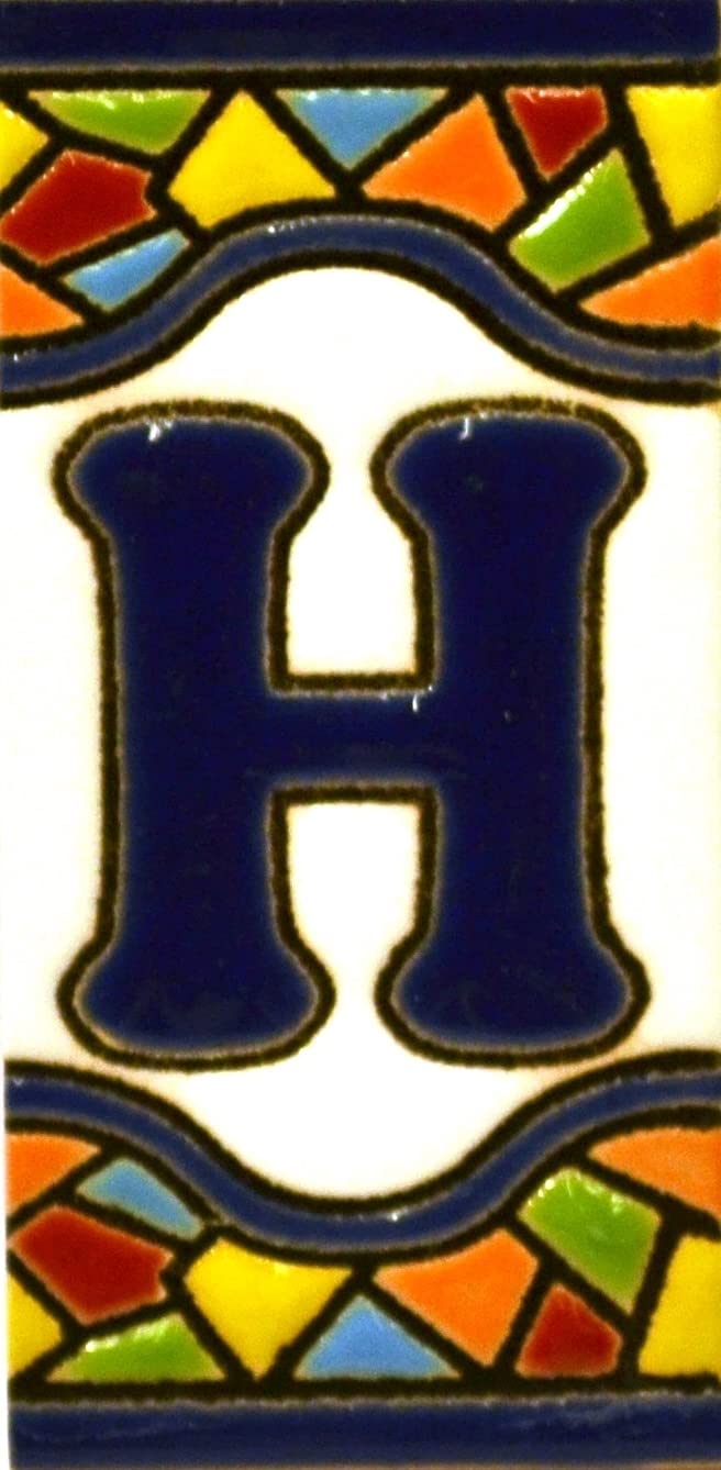 House letters 3 inch. Handpainted house letter tiles for signs, addresses and names. Address numbers for houses. House address numbers and letters. Design Design MOSAICO MINI 2,87" x 1,38" (LETTER H)