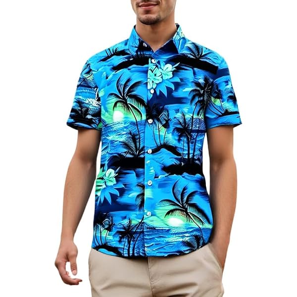 Women's Tropical Hawaiian Shirt - Short Sleeve Button Down Bowling Shirt With Palm Tree Print