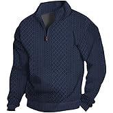 QOSOQ Men's Quarter Zip Sweatshirt Pullover Sweater Casual Long Sleeve Stand Collar Quarter Sweaters