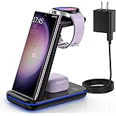 Wireless Charging Station for Samsung/Android, Fast Wireless Watch Charger Station Compatible for Samsung Galaxy S25 Ultra/S24/S23+/Z Flip 7/6 Fold 7/6, Watch8/7/Pro/Active 2 Galaxy Buds3/2 Pro(Black)