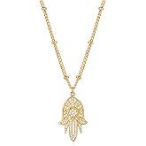 LADYGD Gold Necklace for Women Trendy 14K Gold Plated Cubic Zirconia Hamsa Coin Eye Pendant Necklace Handmade Protection Gold Jewelry Gifts