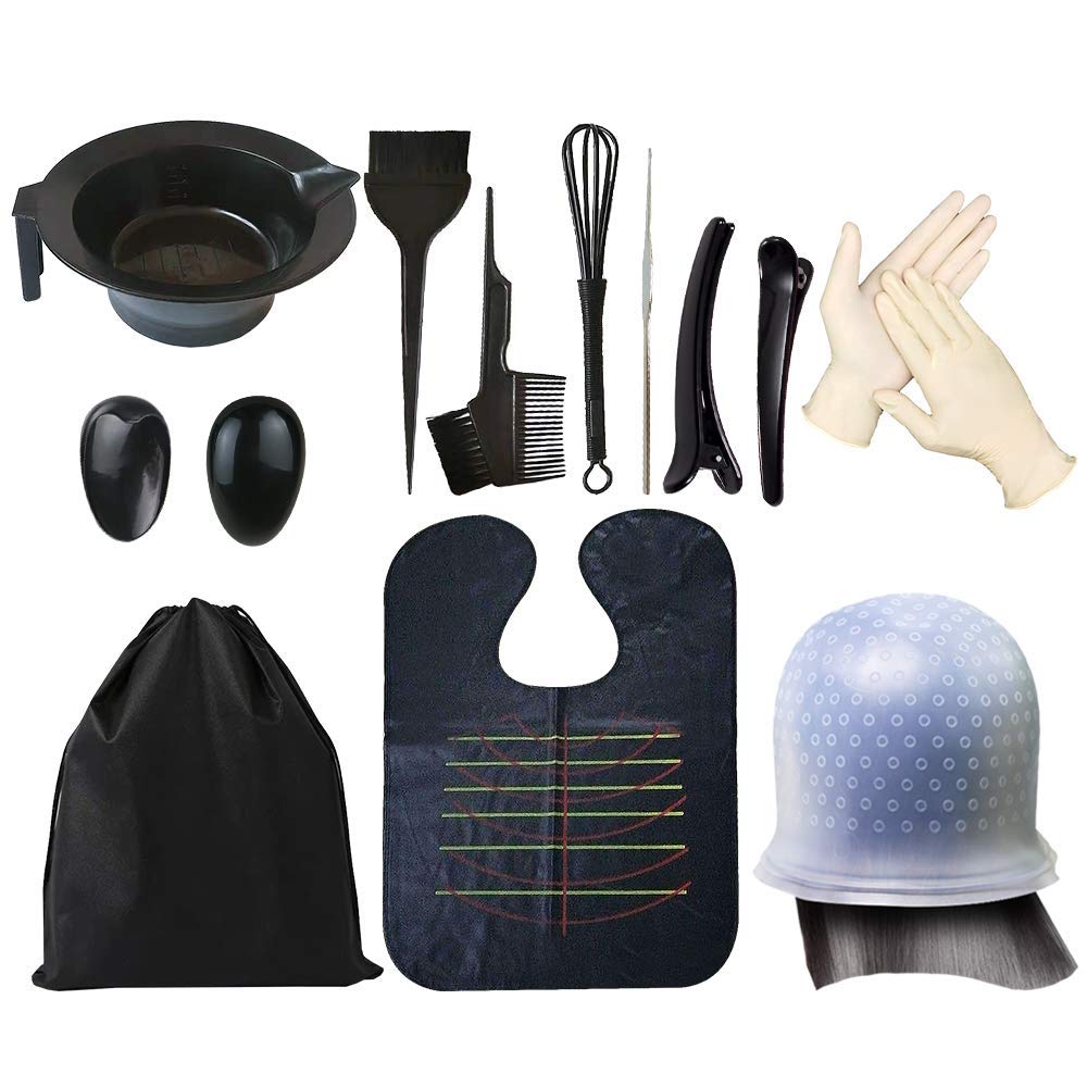 SnailGarden 14 Pcs Hair Dye Kit Hair Coloring Kit - Hair Dye Bowl ,Hair Color Brush ,Ear Cover,Hair Coloring Cape,Gloves,Hair Dye Cap,Color Whisk,Storage Bag