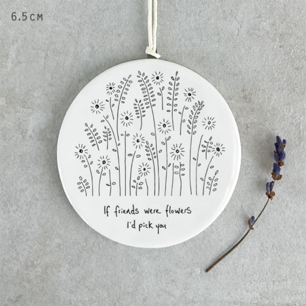 East of India Porcelain Small Flower Hanger - If Friends Were Flowers I'd pick you: Elegant Hanging Floral Decor, Delicate Porcelain Ornament Celebrating Friendship