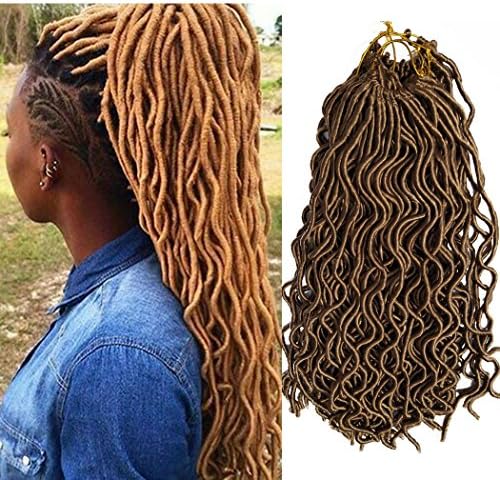 6 packs Wavy Faux Locs Crochet Braids 20" Synthetic Braiding Hair 24Roots Curly Faux Locs Wavy Dreadlocks #27