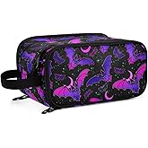 MNSRUU Travel Makeup Bag, Purple Bat Gothic Makeup Bag Large Capacity Cosmetic Bag Organizer, Portable Toiletry Bag for Travel Size