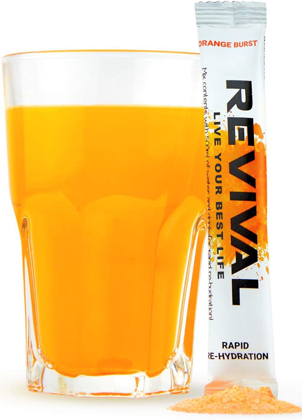 Revival Rapid Rehydration, Electrolytes Powder - High Strength Vitamin C, B1, B3, B5, B12 Supplement Sachet Drink, Effervescent Electrolyte Hydration Tablets - 30 Pack Orange