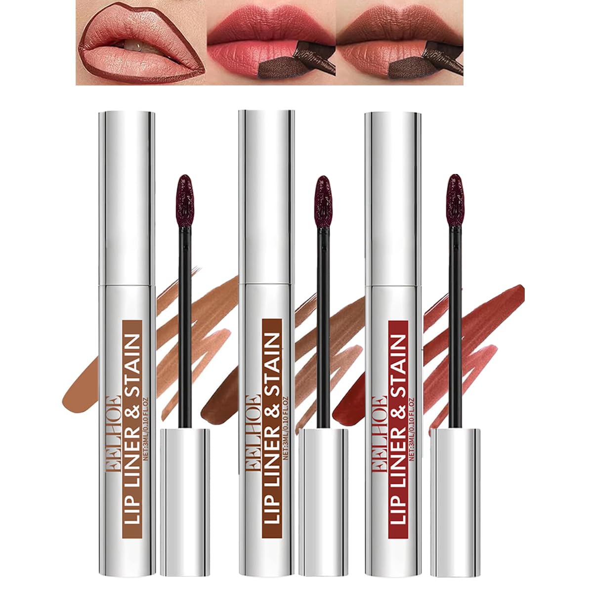 Baorder 3 Pcs Peel Off Lip Liner Set,Pencil-Peel Off Lip Liner Tattoo,Plump Lip Liner,Long Lasting Lip Stain Peel Off,Infused with Hyaluronic Acid & Vitamin E, For All Skin Types
