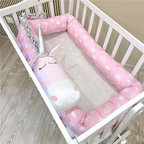 LICK LIP Baby Crib Bumper Knotted Braided Plush Nursery Cradle Decor Newborn Gift Pillow Cushion Junior Bed Sleep Bumper (79'', unicorn)