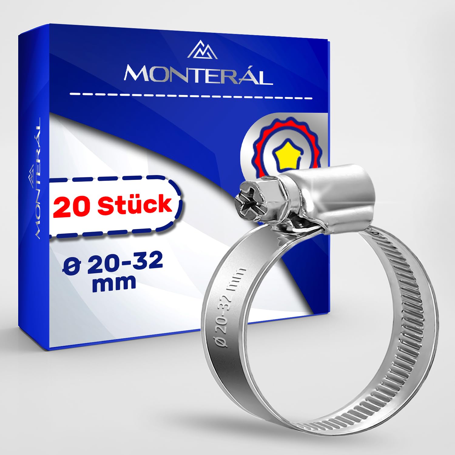 20 Pieces Metal Hose Clips Ø 20-32 mm - Hose Clamp for Pool Garden Washing Machine Water Supply - MONTERAL