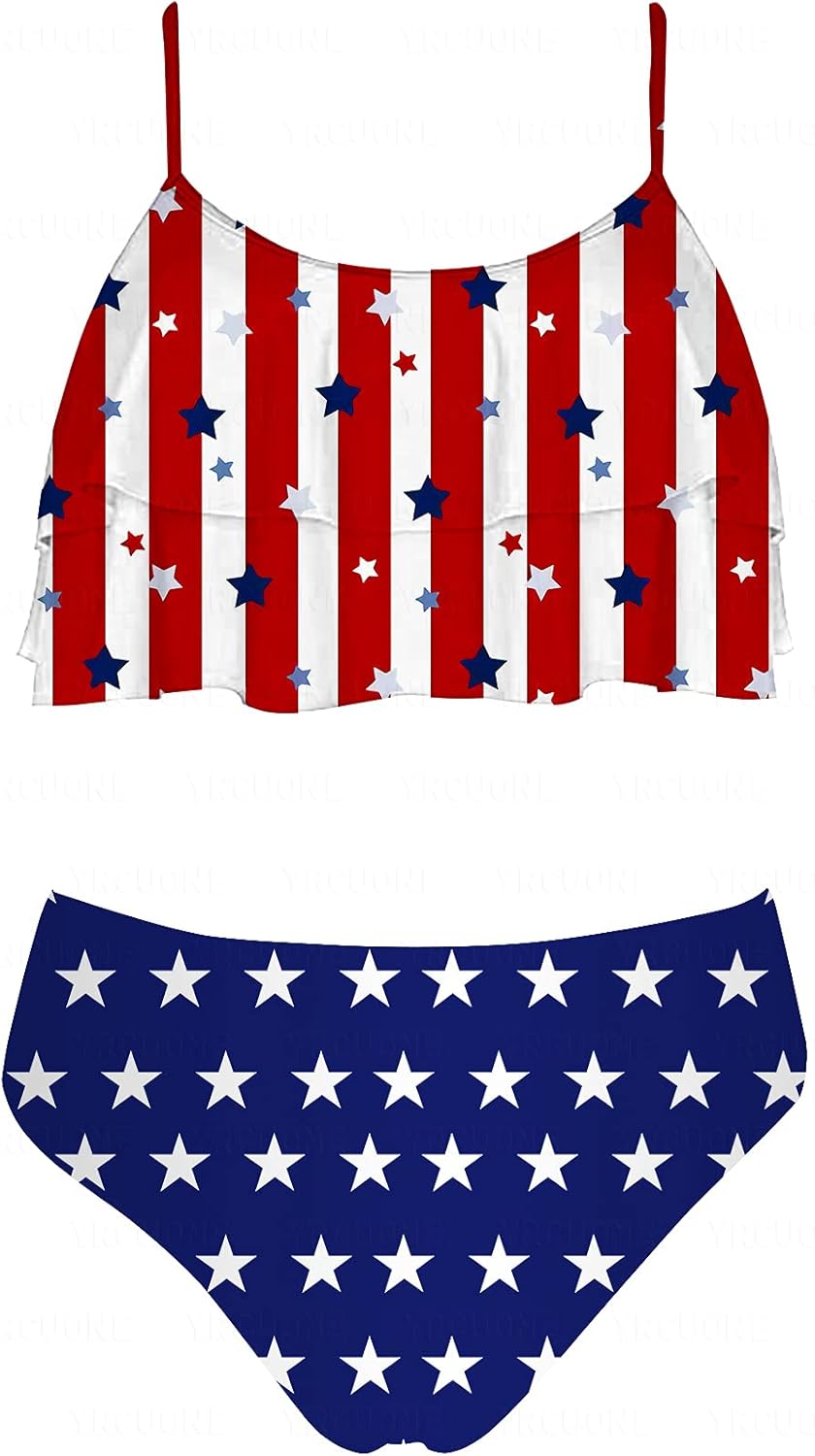 YRCUONE Little Girls Biniki Swimsuit American Flag Ruffle Two Piece
