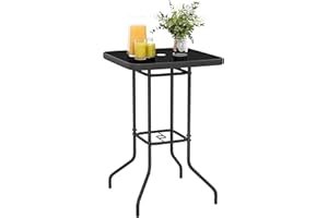 Outsunny Outdoor Bar Table, 41.3" Bar Height Patio Table with Umbrella Hole, Tempered Glass Top and Metal Frame for Garden, B