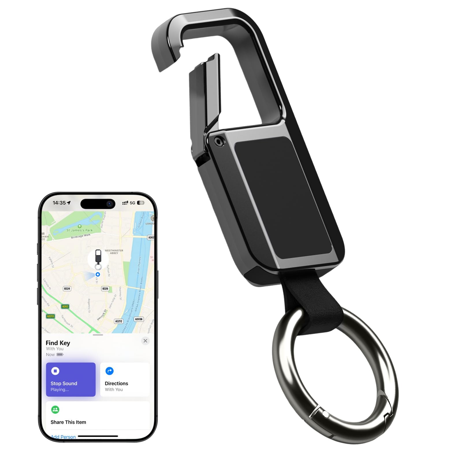 Photo 1 of ***DAMAGED - SEE NOTES/PICTURES*** Lmrbelec Keychain Tracker Tag, Works with Apple Find My (iOS Only), Heavy Duty Car Key Chain Keychain Accessories for Men, llaveros para Hombres Carabiner Key Chain Anti-Lost Key Finder, Black