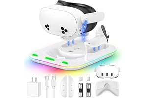 20W Fast Magnetic Charging Dock for Meta Quest 3/3S & Oculus Quest 3S/3, YUANHOT RGB Station with 2 Rechargeable Batteries & Headset Controller Stand