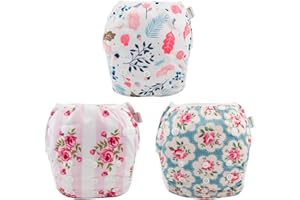 Babygoal Reusable Baby Girl Swim Diapers 3 Pack - Adjustable Washable for 0-8 Months Infants - Ideal for Swimming Lessons - Flower Design
