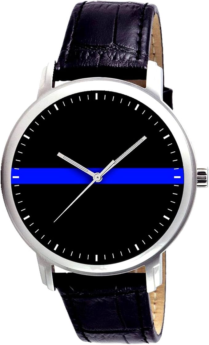 Police Thin Blue Line Law Enforcement Support Survival Mens Wrist Watch