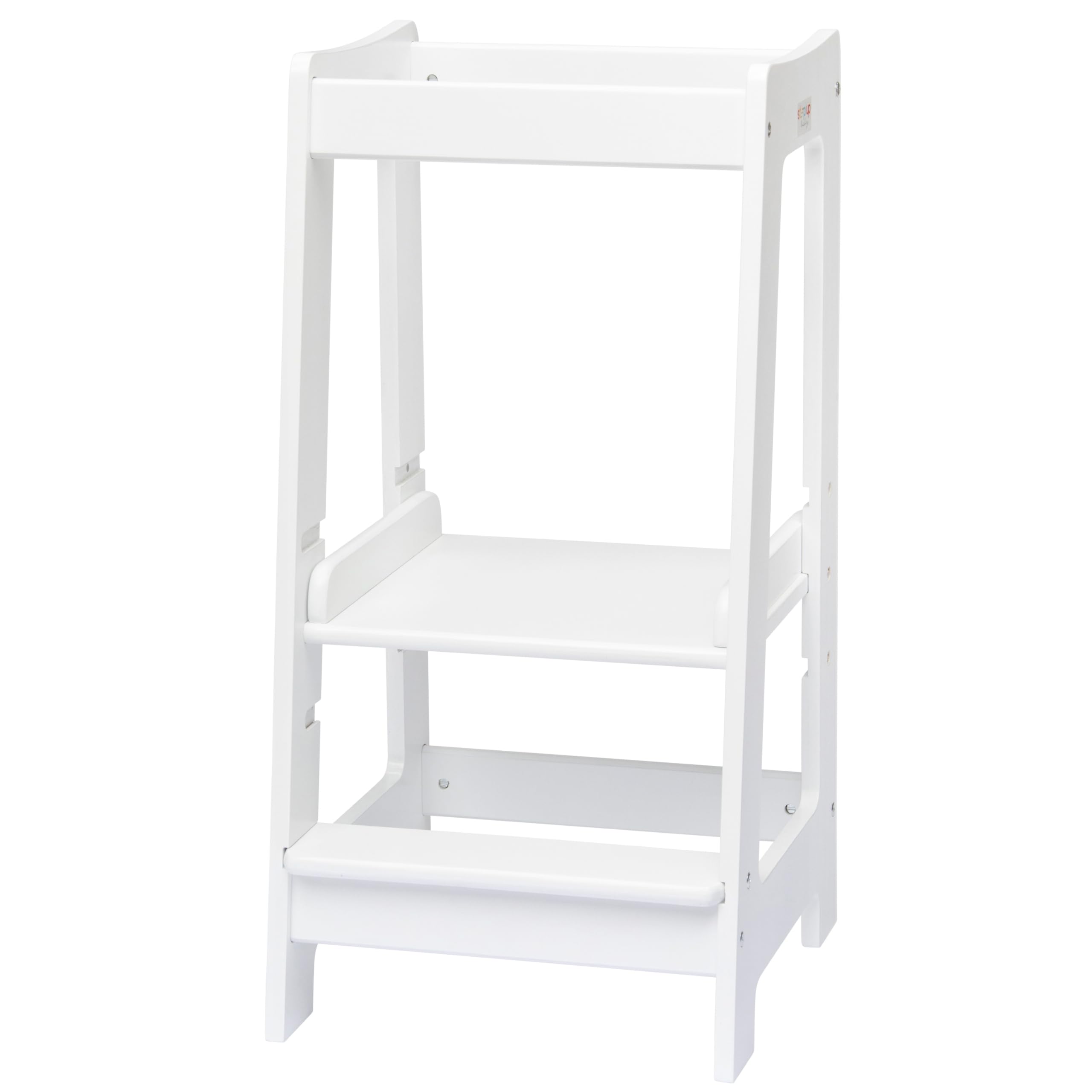 Stepup Baby Toddler Tower with Adjustable Step, White Montessori-Inspired Toddler Step Stool, Standing Tower for Kids, Fits Under Kitchen Counters, Adjustable for 18 Month - 5 Years