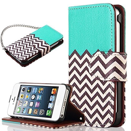 ULAK [Stand Feature] Synthetic Leather [Wallet] Unique Waves Premium Wallet Case STAND Flip Cover for iPhone 5 / 5s (Follow the sky)