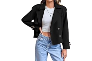 Women's Crop Trench Coat Raglan Sleeve Double Breasted Work Office Summer Jackets for Women Trendy