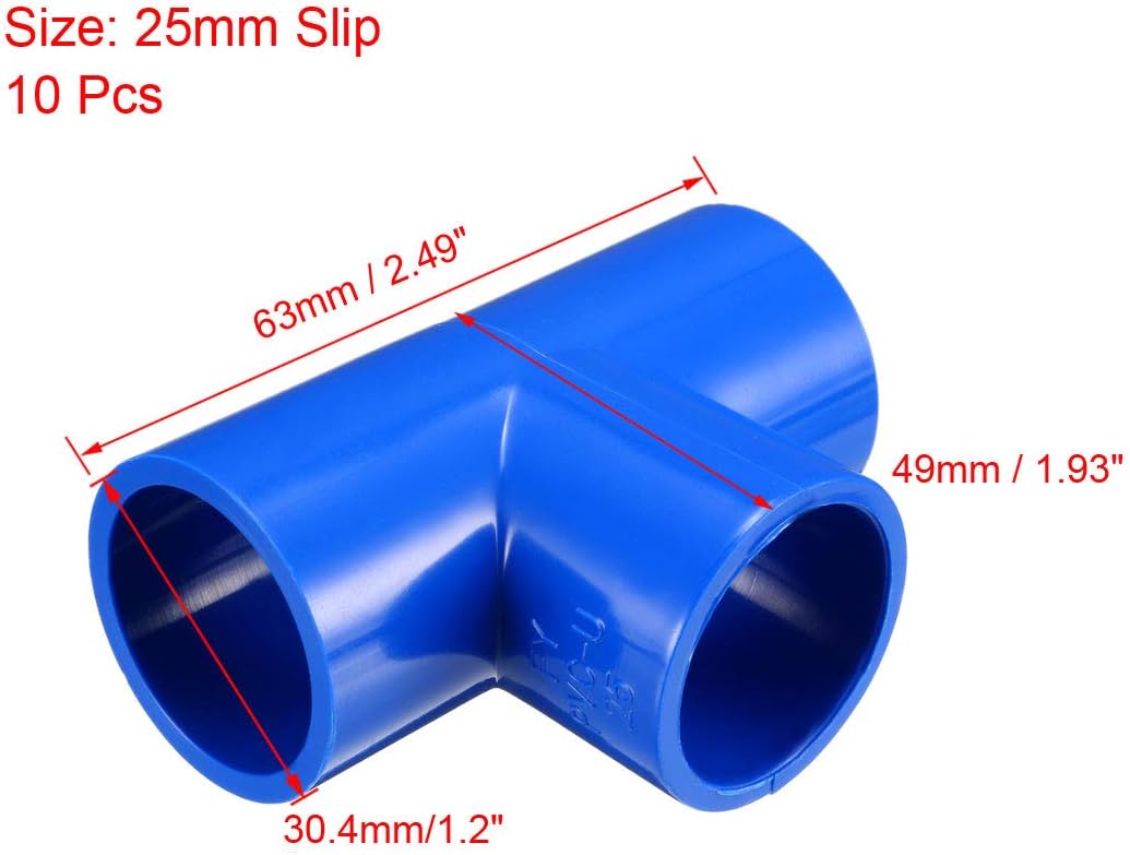 sourcing map 25mm Slip Tee PVC Pipe Fitting T-Shaped Coupling Connector Blue 10 Pcs, 25mm Tee, 10 Pack - Image 3