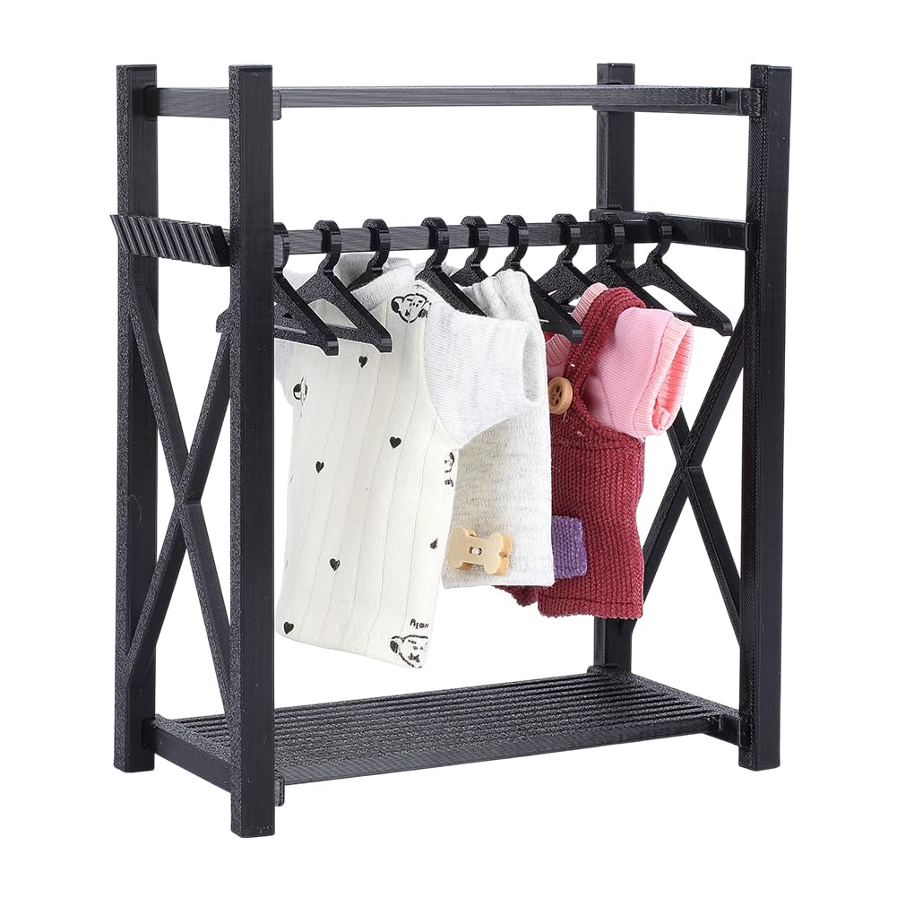 HOBBIESAY Doll Clothes Closet 5.9x3.14x7.08 in Plastic Black Doll Wardrobe Cloth Cabinet Storage with Hangers for Organizing Clothes Shoes Hats Sunglasses Bags Outfit and Supplies Accessories