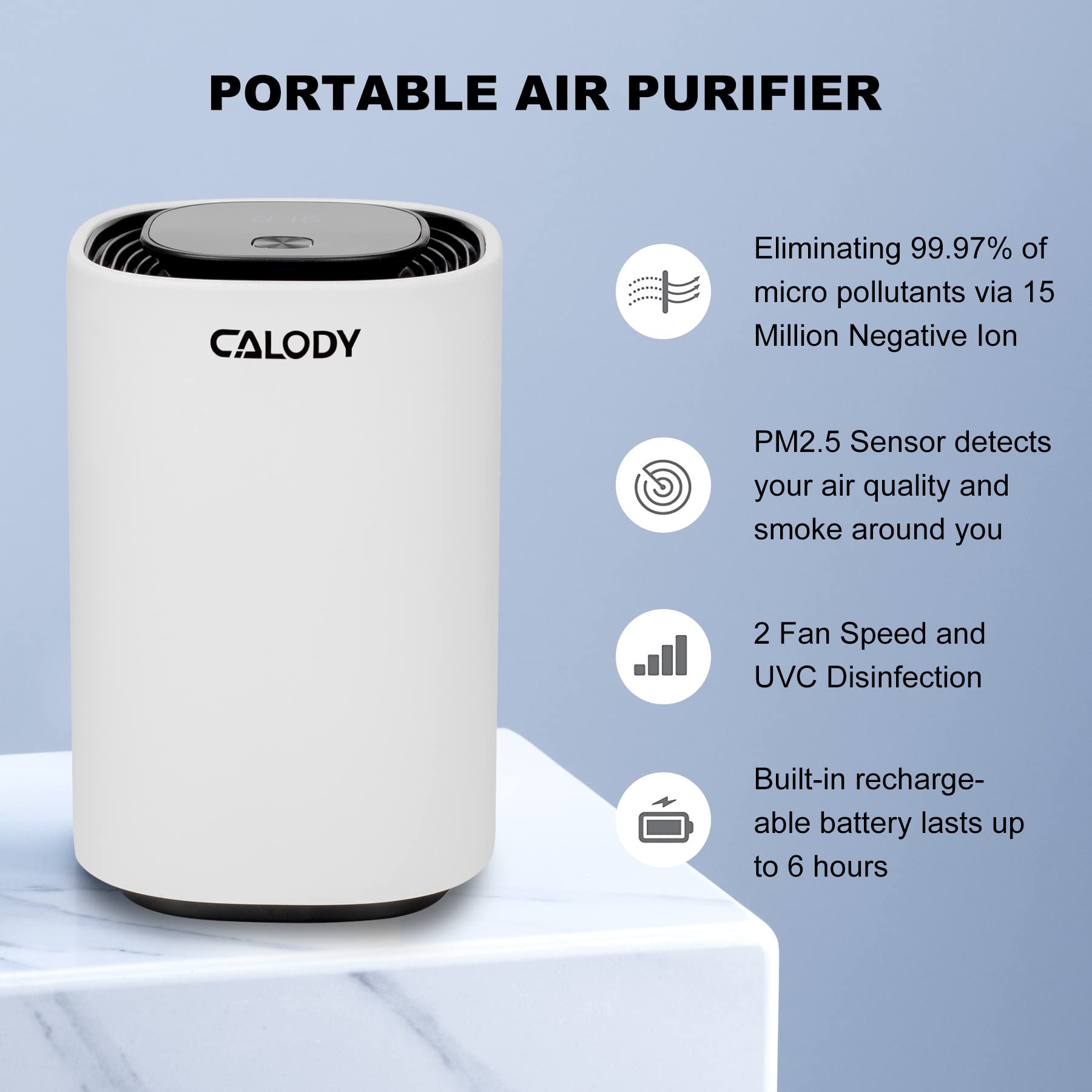 Calody Air Purifiers for Bedroom Home, Car air purifier Ionizer, 15 Million Negative Ions for Smokers, 30dB Quiet Portable Ionic Air Purifiers, Helps Alleviate Allergies, Dust, Home, and Office Use