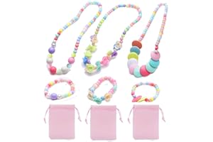 7Queen 3Set Princess Pretend Play Necklace Bracelet Set Kit or Bracelets Packs Kids Play Jewelry Little Girls Costume Necklaces Toddler Dress up Jewelry Xmas Gift