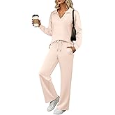 ANRABESS Women's 2 Piece Outfits Lounge Sets Casual Long Sleeve Sweatsuits Polo Top Wide Leg Pants Fall Sweat Matching Sets