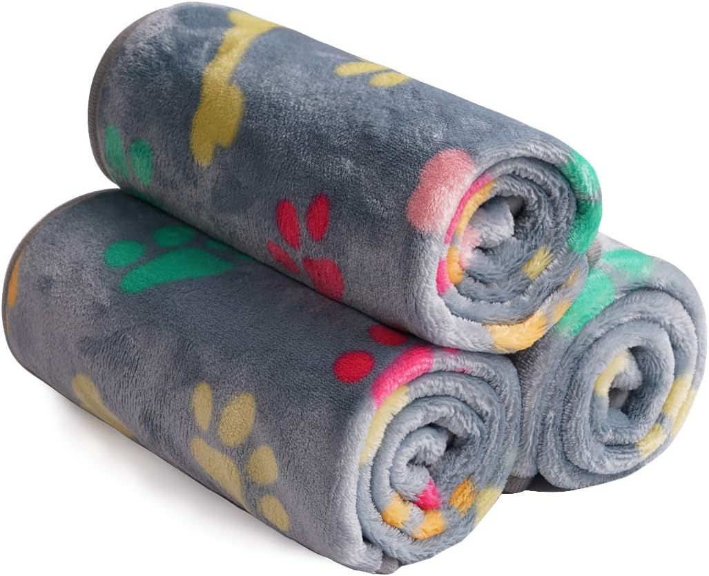 Luciphia 1 Pack 3 Blankets Super Soft Fluffy Cute Bone Pattern Pet Blanket Flannel Throw for Dog Puppy Cat Light Grey Small: Home & Kitchen