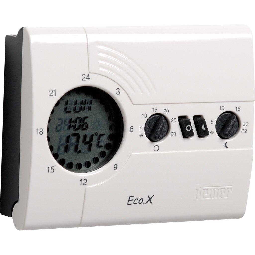 VEMER VN160800 model ECO.X-W Weekly chronothermostat with battery supply. Wall-mounting. Color White