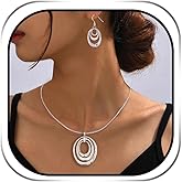 3 Circles Silver Hoop Earrings and Necklace Set for Women - 925 Plated Hypoallergenic Small Hoops