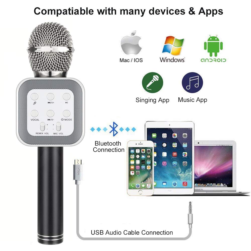 Shendong Pop Solo Wireless Bluetooth Karaoke Microphone with Built-in Speaker, Portable Handheld Karaoke Machine for Android Phone/iPhone/iPad/PC/ MP3/ MP4
