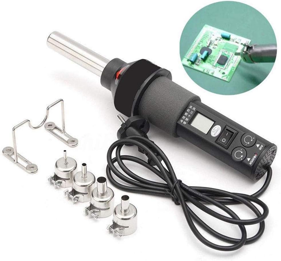Adjustable Digital Hot Air Gun, 220V 450W 450 Degree LCD Adjustable Electronic Heat Hot Air Gun Desoldering Soldering Station 4 Nozzle