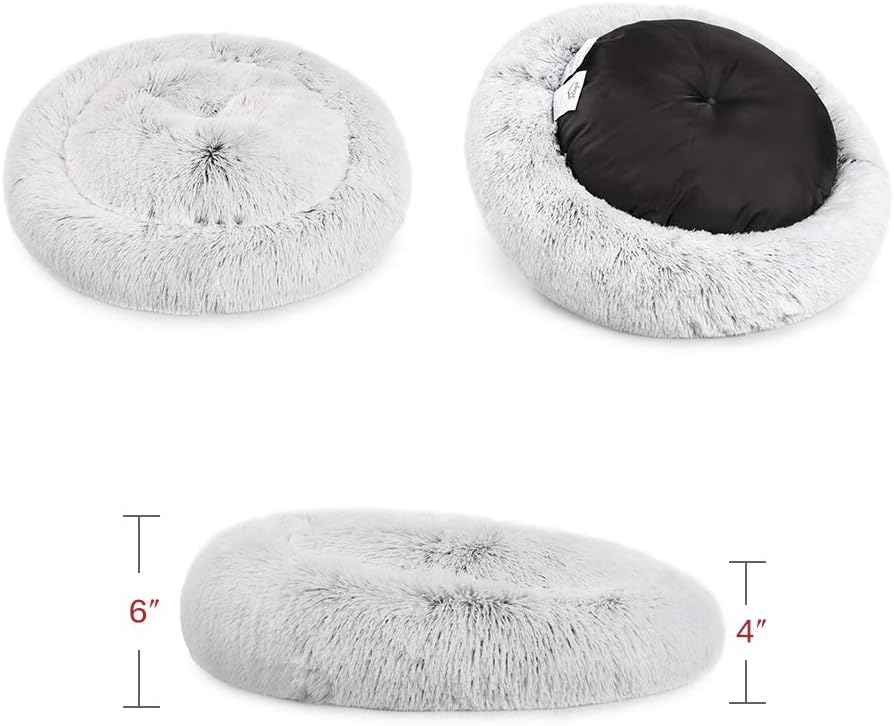 Richgra Faux Fur Ped Beds for Dog and Cat, Donut Pet Beds, Cuddler Round Bed Improved Sleep, Cozy Cat Cushion Bed, Self Warming Indoor Round Dog Bed (23”x 23”, Grey) : Pet Supplies