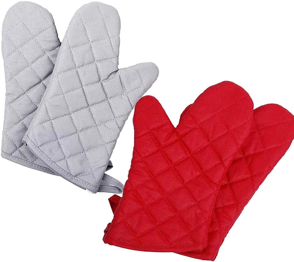 2 Pack Oven Mitts Set Heat Resistant up to 428F/220°C Soft Cotton Lining with Non-Slip Surface for Safe Cooking Baking