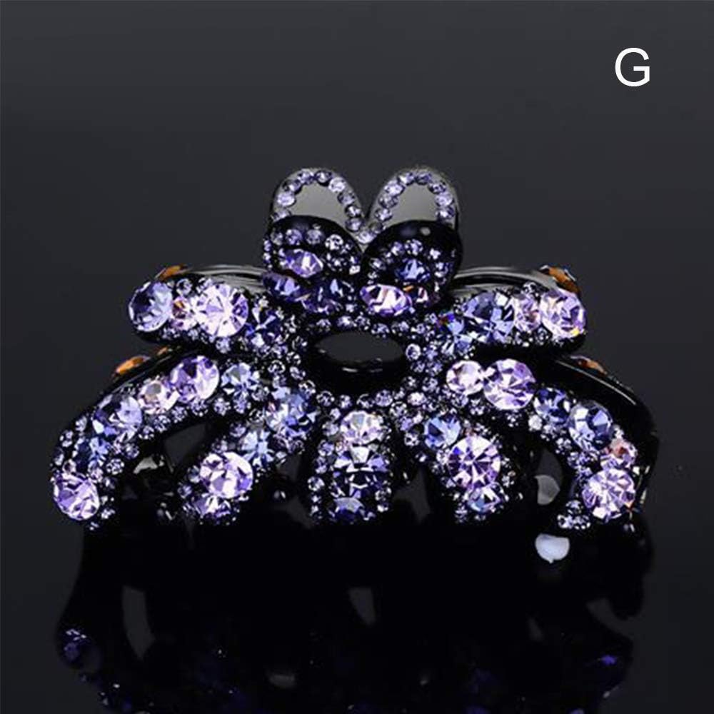 DAWEIF Luxury Elegant Metal Alloy Rhinestone Crystal Hair Claw Purple Fowers Hair Clips Barrette