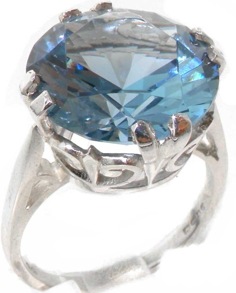 LetsBuyGoldSolid Sterling Silver Womens 14mm Created Aquamarine Vintage Solitaire Cocktail Ring