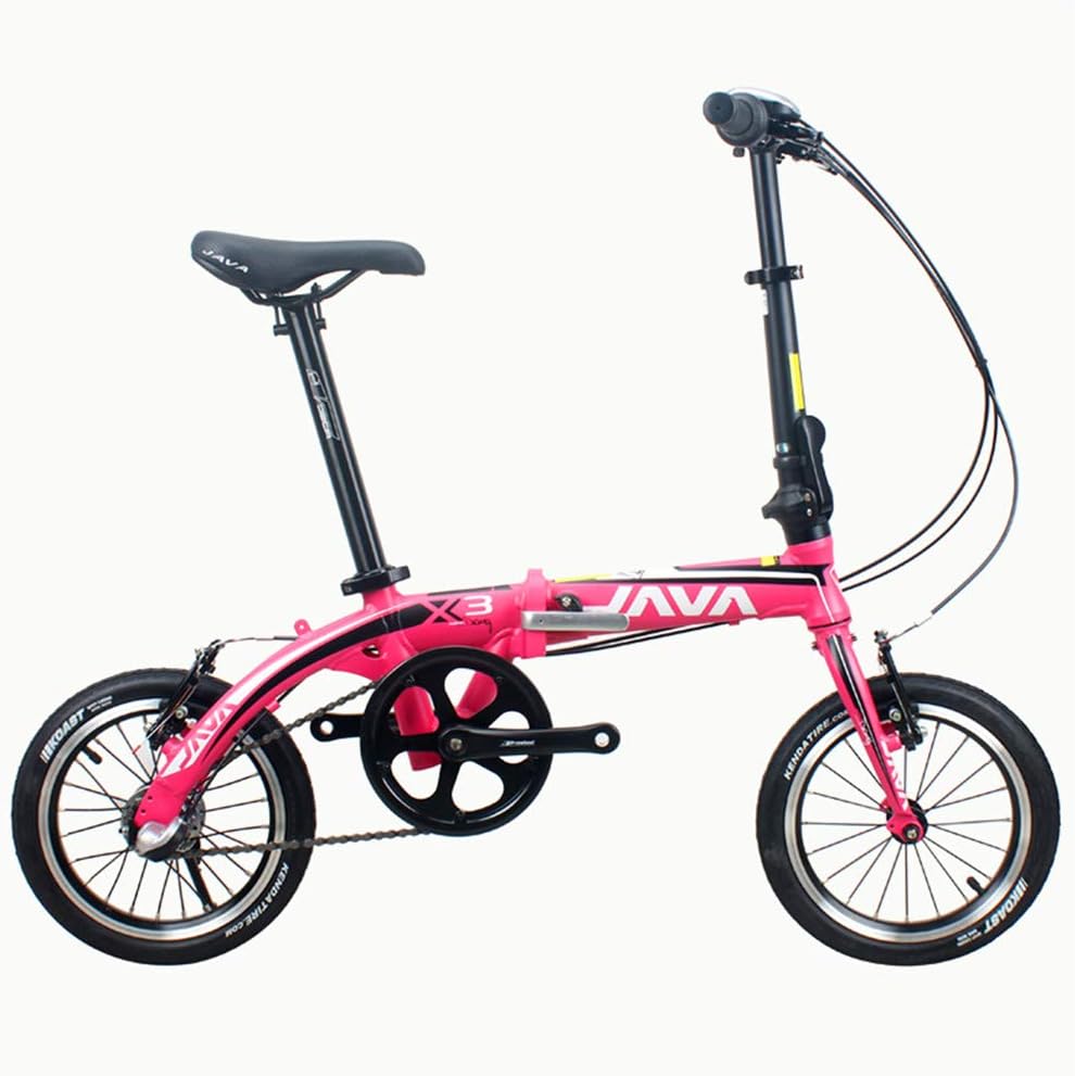 YCHSG Folding bicycle 14 inch aluminum alloy folding car three speed folding adult bicycle,Red