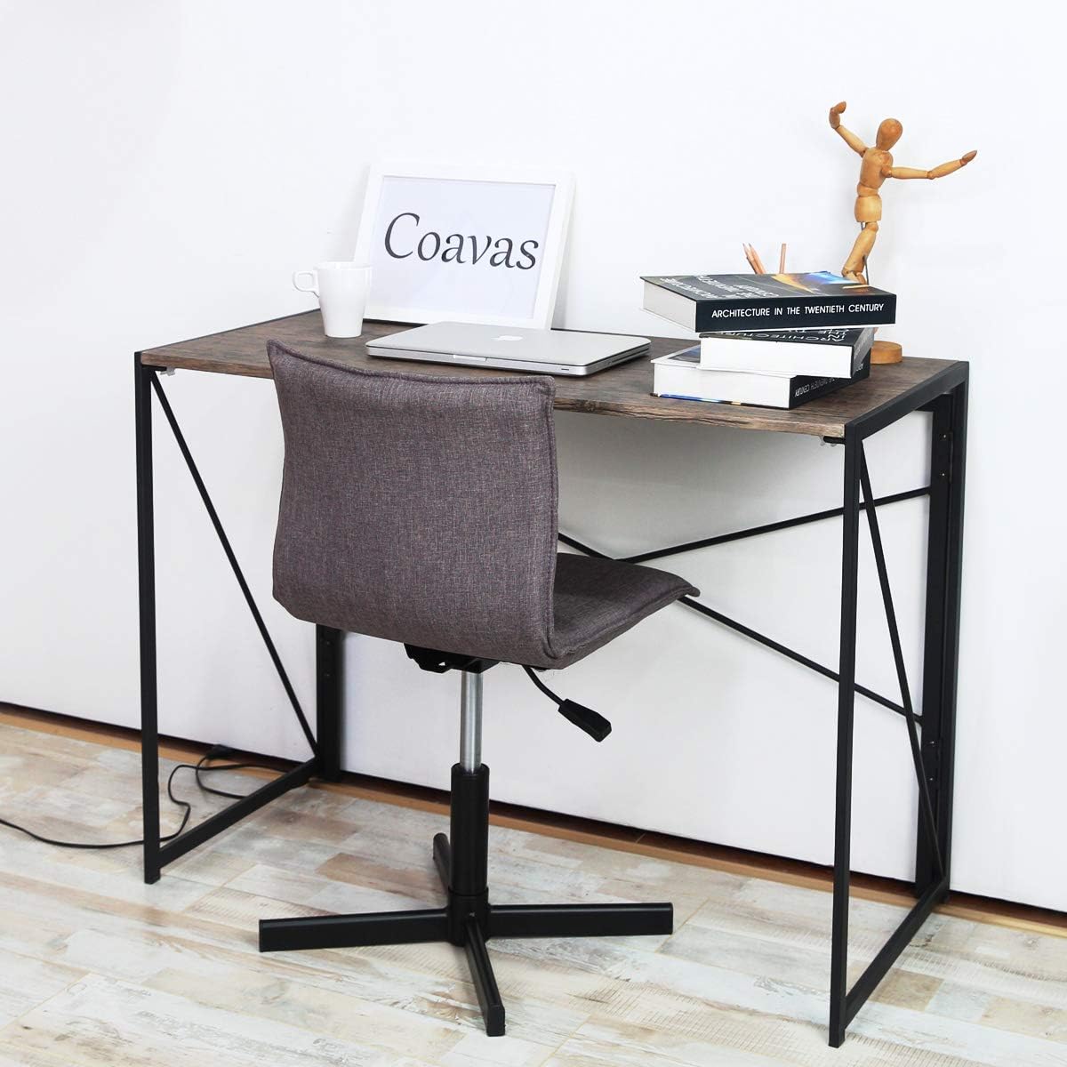 Writing Computer Desk Modern Simple Study Desk Industrial Style Folding Laptop Table for Home Office Notebook Desk Brown Desktop Black Frame: Furniture & Decor