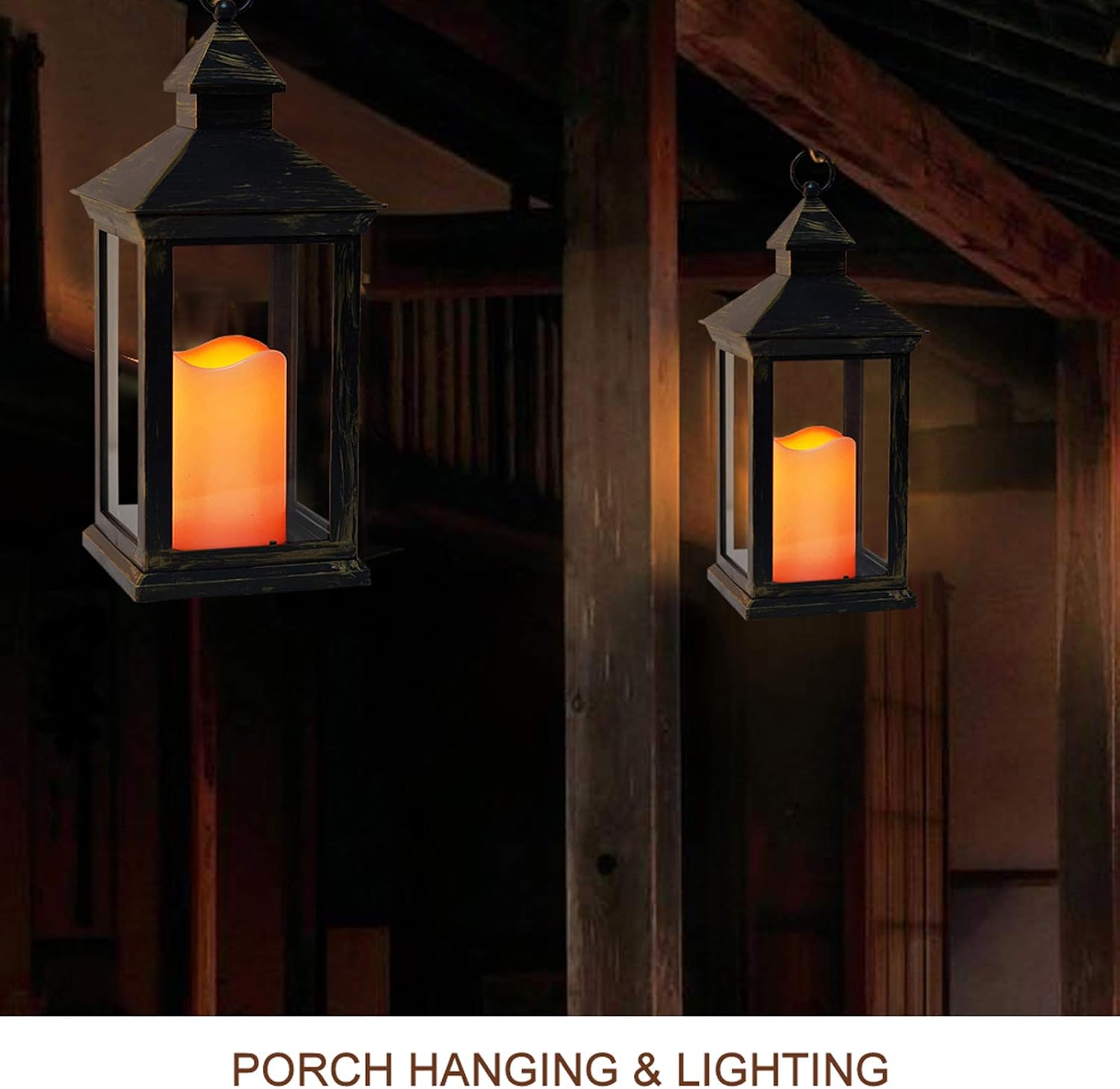 Bright Zeal 2-Pack 14" Outdoor Lanterns With LED Candles And Timer - Distressed Bronze Lanterns Battery Powered LED Decorative Outdoor Lanterns Battery Operated Lamps Waterproof -LED Tabletop Lanterns: Home & Kitchen