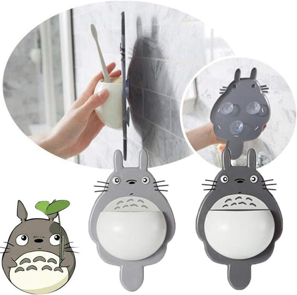 Kimkoala 2Pcs Cartoon Totoro Toothbrush Holder Wall Mount Suction Cup Silicone Refrigerator Bathroom Shower Mirror Storage Sucker Phone Holder Kitchen Refrigerator Organizer Accessories