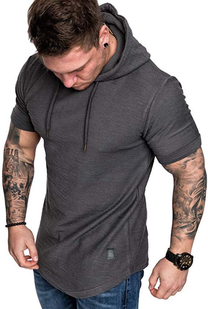ReooLy Fashion Men's Slim Fit Casual Popular Large Size Short Sleeve Hoodie Top Blouse